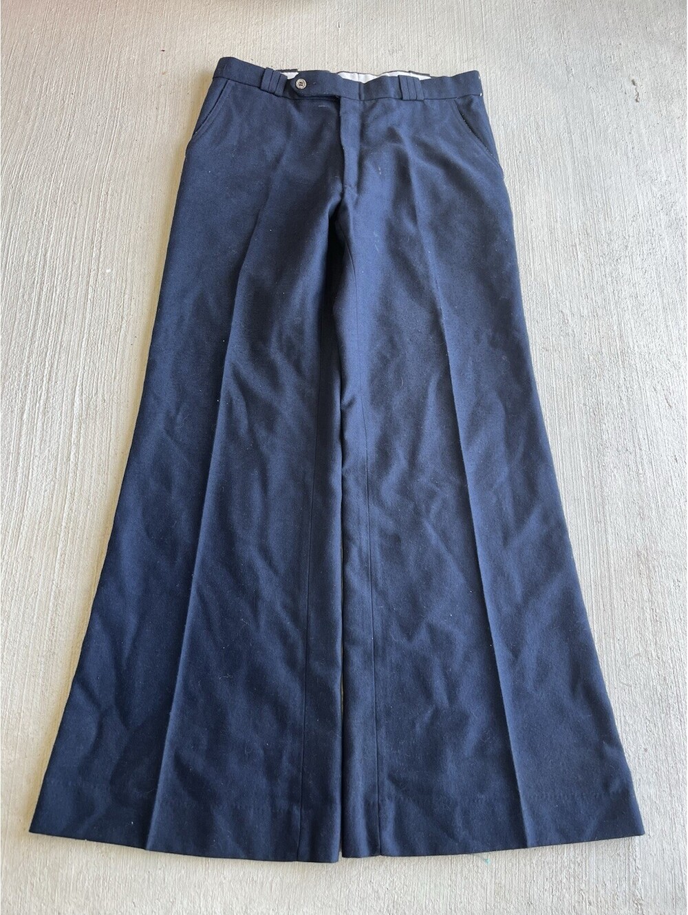 Vintage Metro Navy Blue Wide Leg Flare Slacks Trousers 32